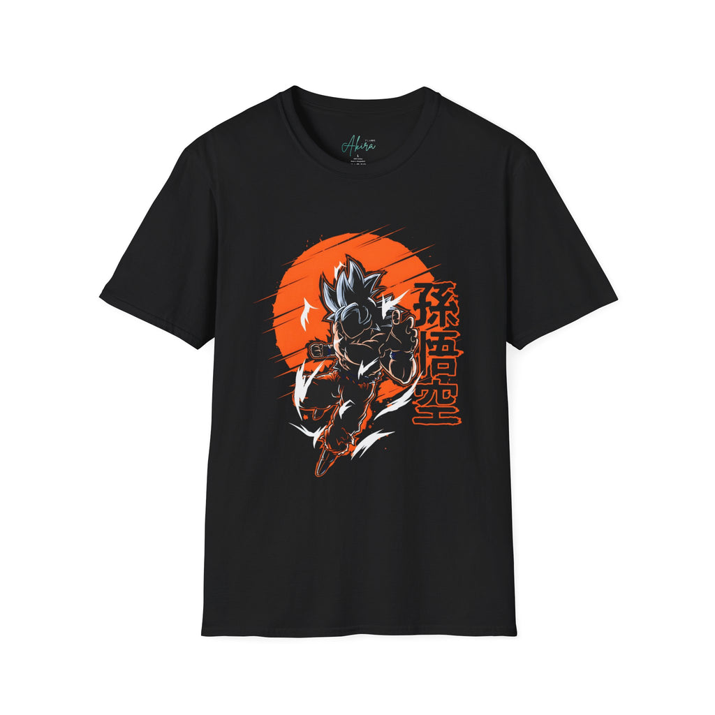 Anime Warrior T-Shirt — Goku Black Silhouette with Red Sun & Kanji