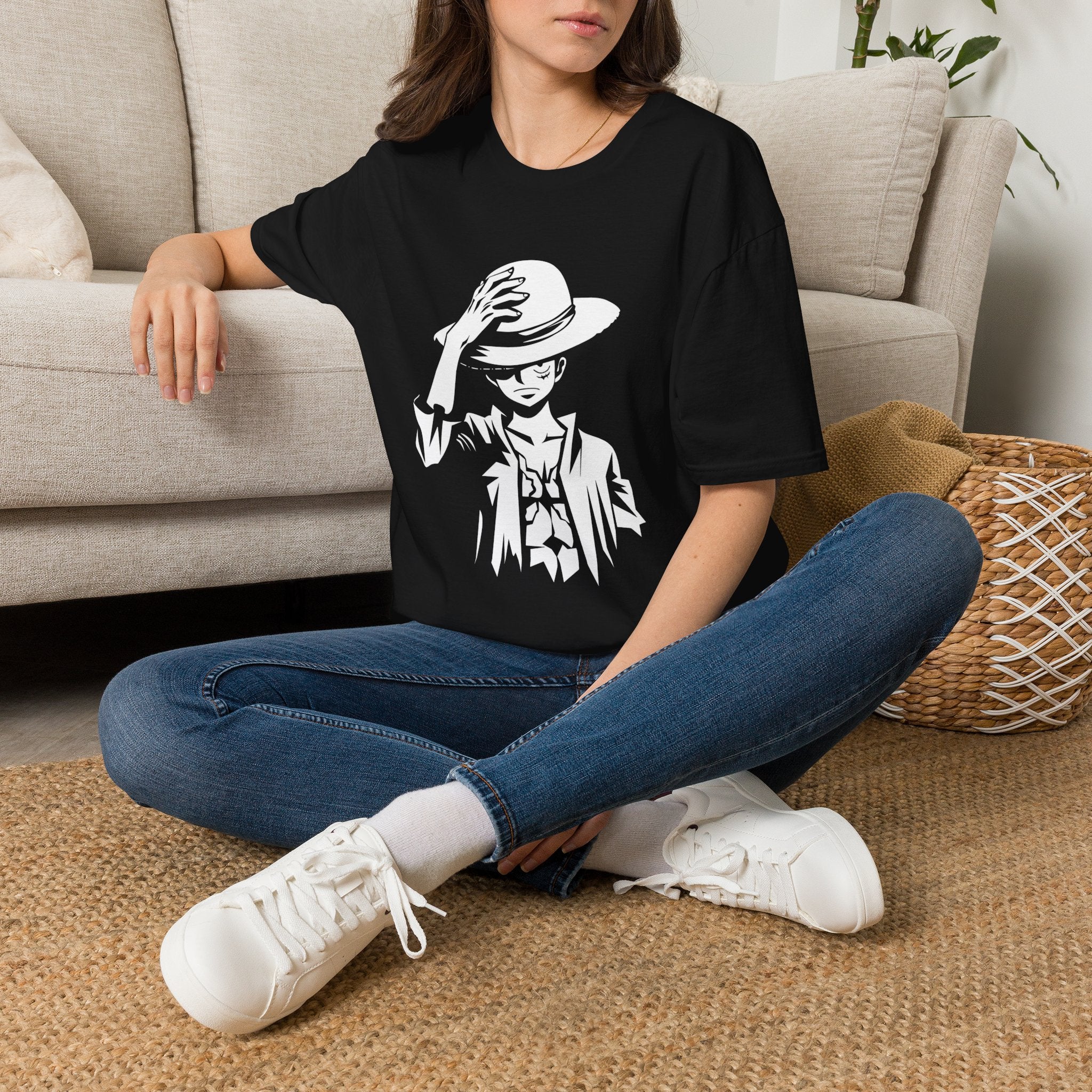 Mysterious Hat Shadow T-Shirt — Monochrome Anime-Inspired Graphic Tee