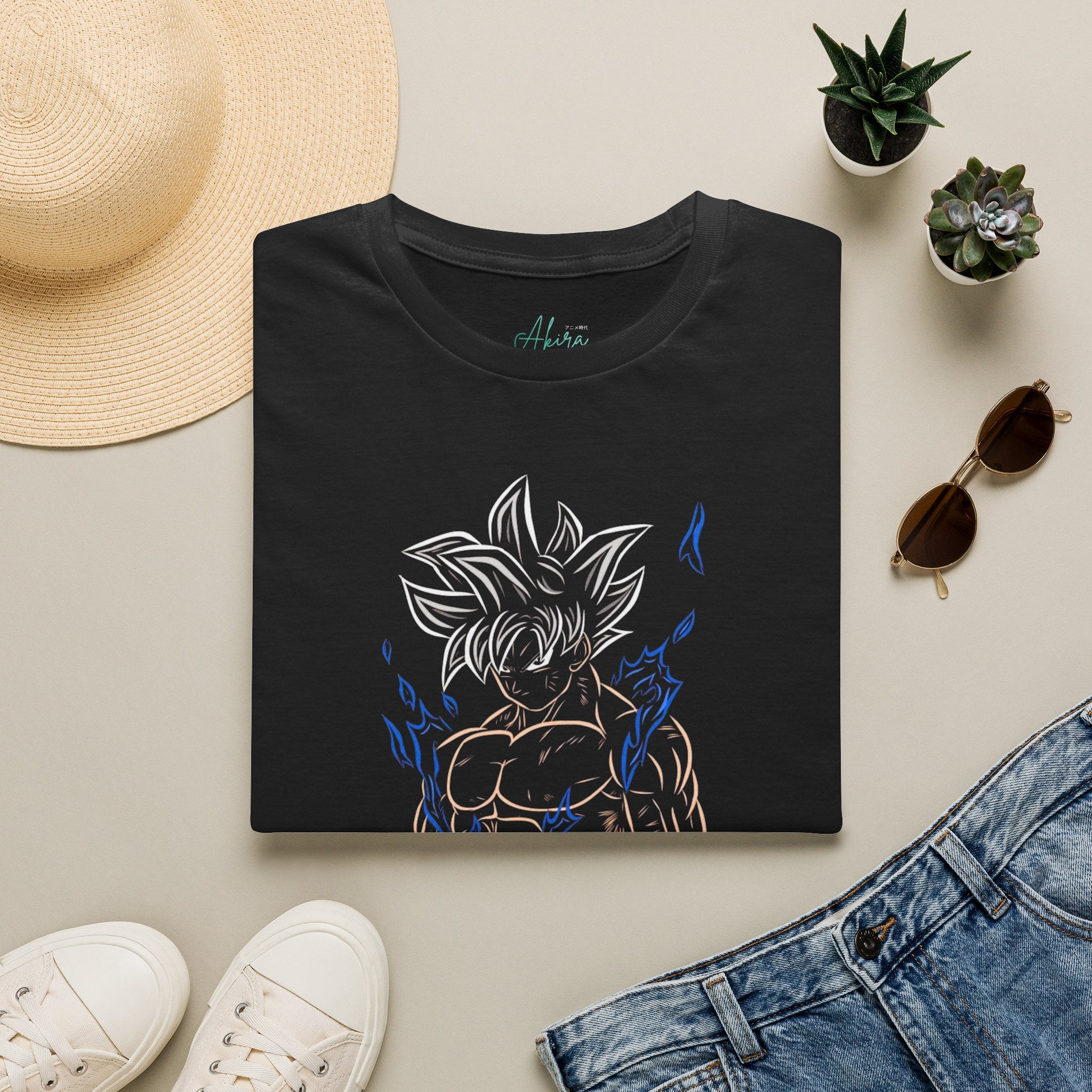 Anime Saiyan Outline T-Shirt — Minimal Goku Aura Sketch