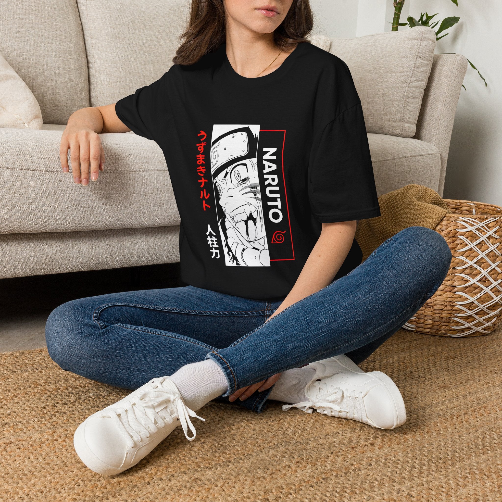 Naruto Graphic T-Shirt — Anime Ninja Image with Japanese Text