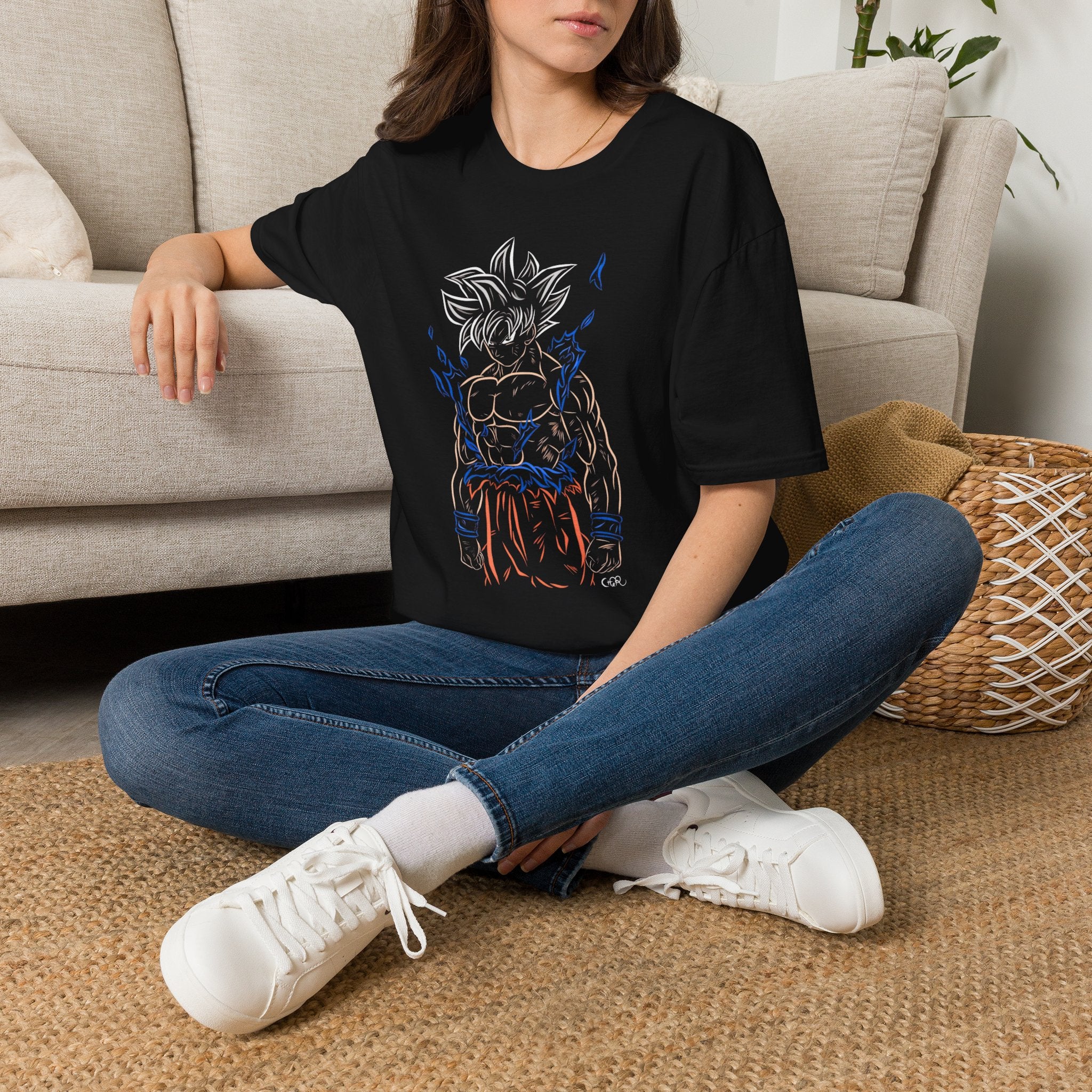 Anime Saiyan Outline T-Shirt — Minimal Goku Aura Sketch