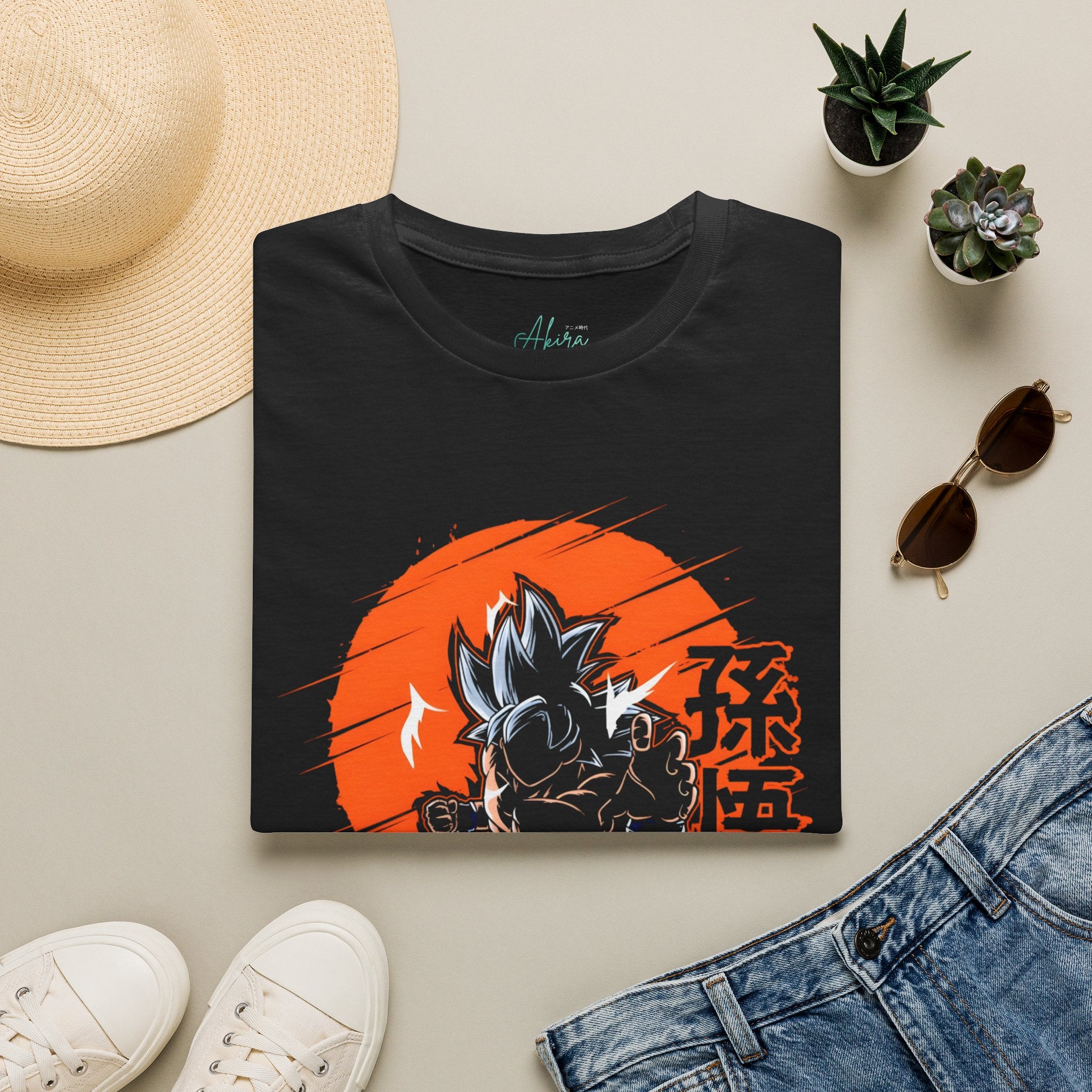 Anime Warrior T-Shirt — Goku Black Silhouette with Red Sun & Kanji