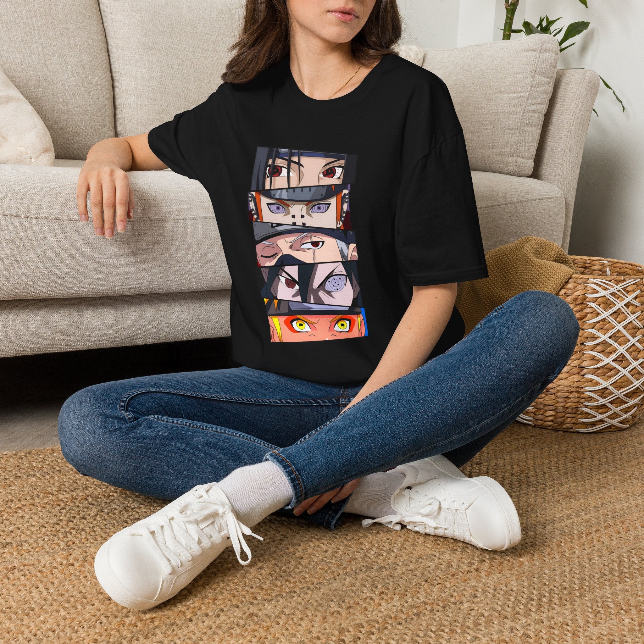Anime Eyes Panel T-Shirt — Naruto Uchiha Sharingan & Rinnegan Graphic Tee