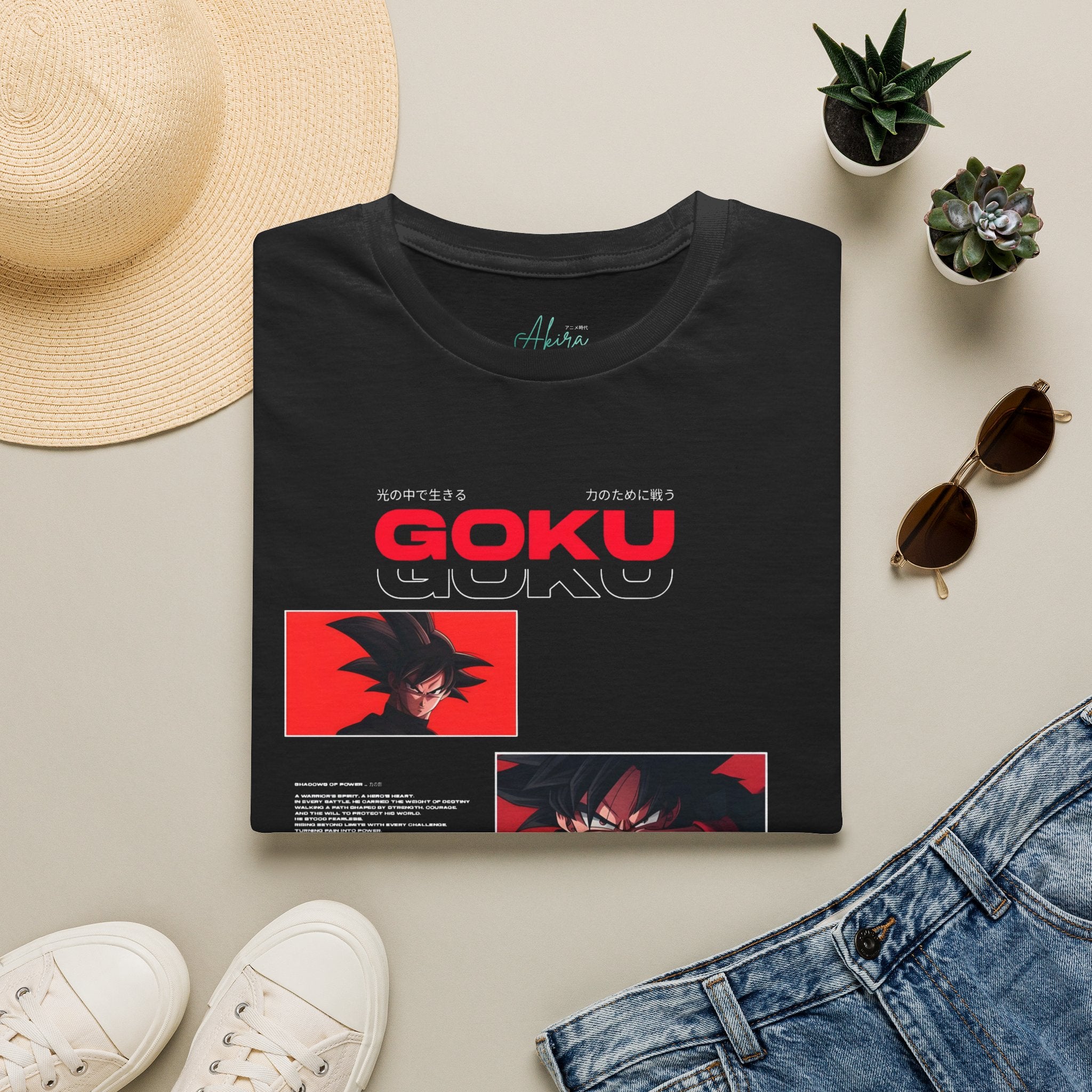 Goku Graphic T‑Shirt — Retro Red Anime Collage Tee
