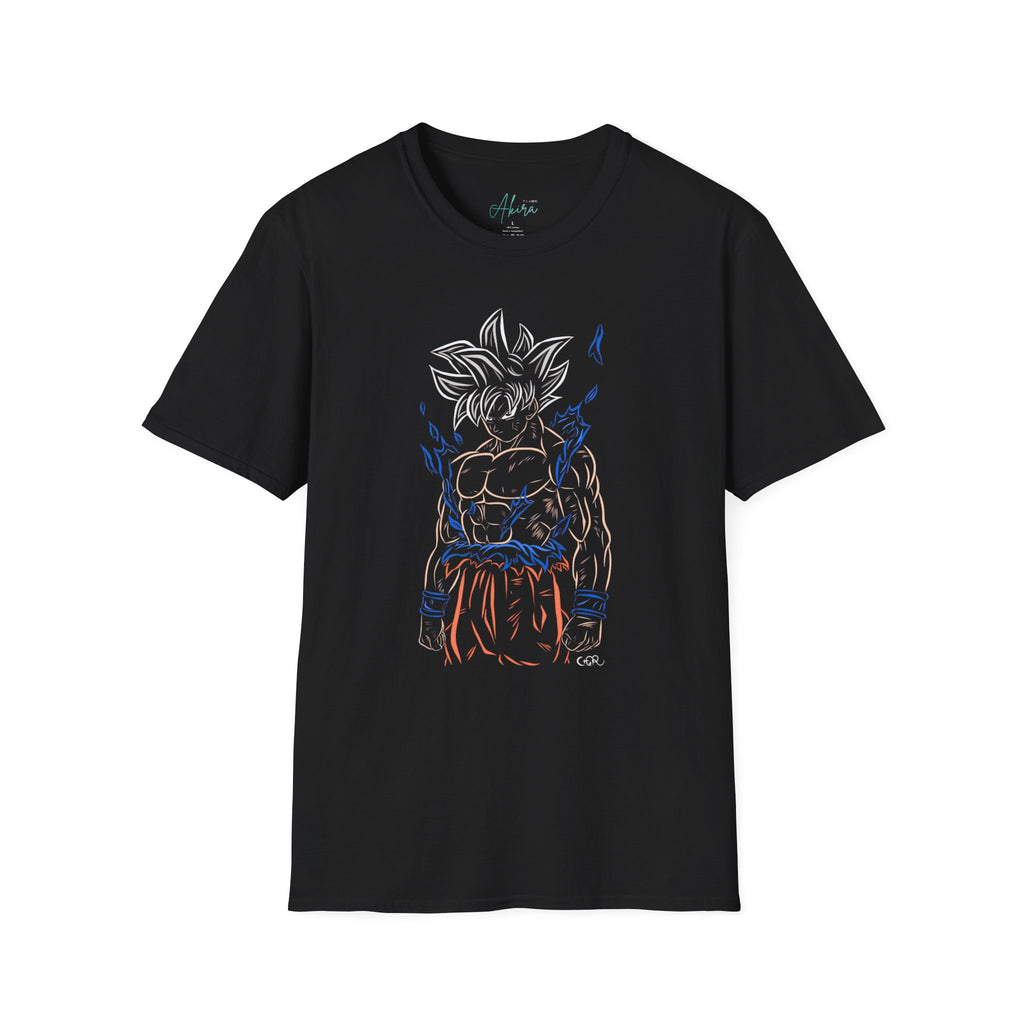 Anime Saiyan Outline T-Shirt — Minimal Goku Aura Sketch
